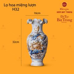 Lọ Hoa Miệng Lượn Hoa Sen Men Rạn Vẽ Vàng