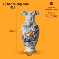 Lọ Hoa Miệng Lượn Hoa Sen Men Rạn Vẽ Vàng