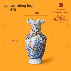 Lọ Hoa Miệng Lượn Men Rạn Họa Tiết Công Đào