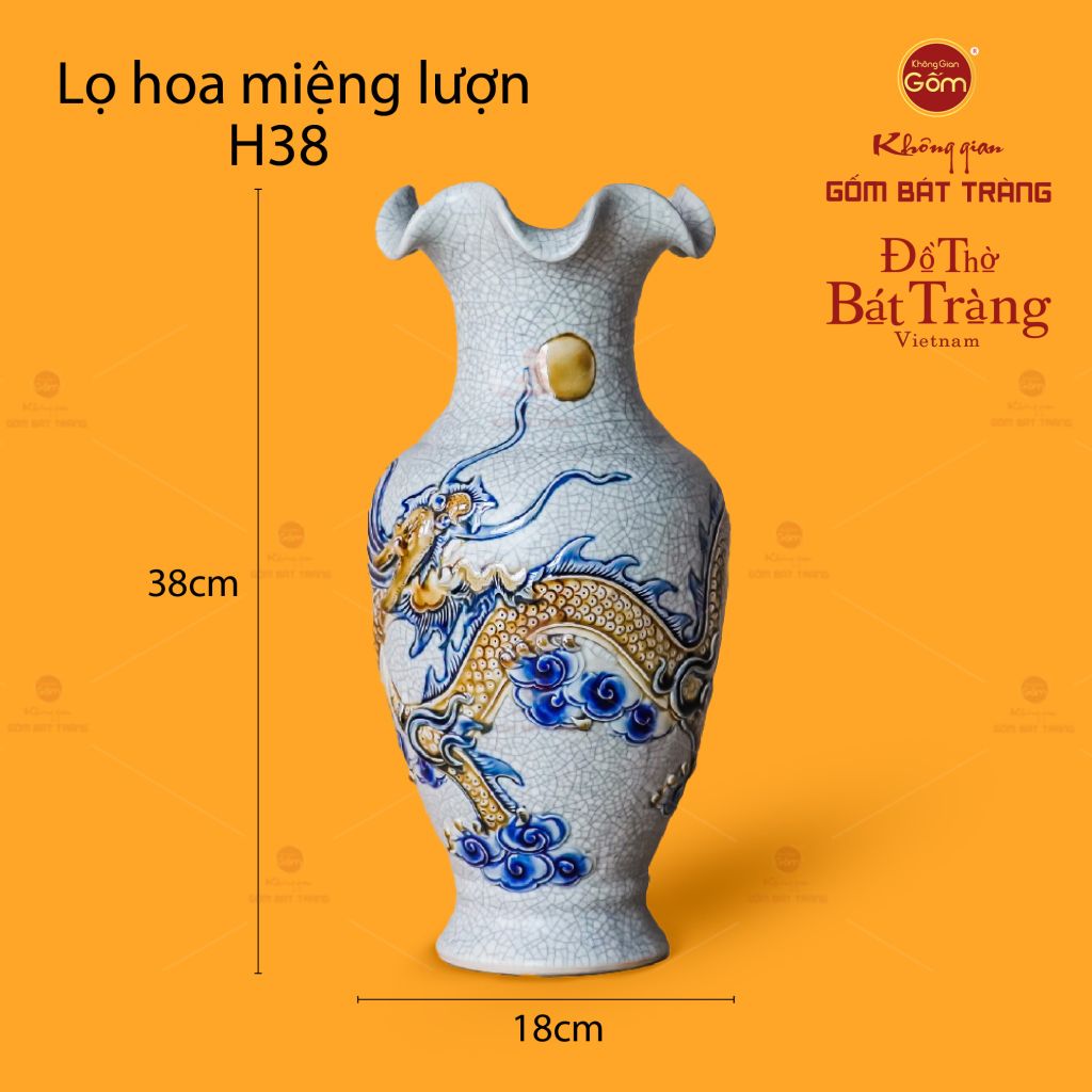 Lọ Hoa Miệng Lượn Men Rạn Họa Tiết Hồi Long Hướng Nhật