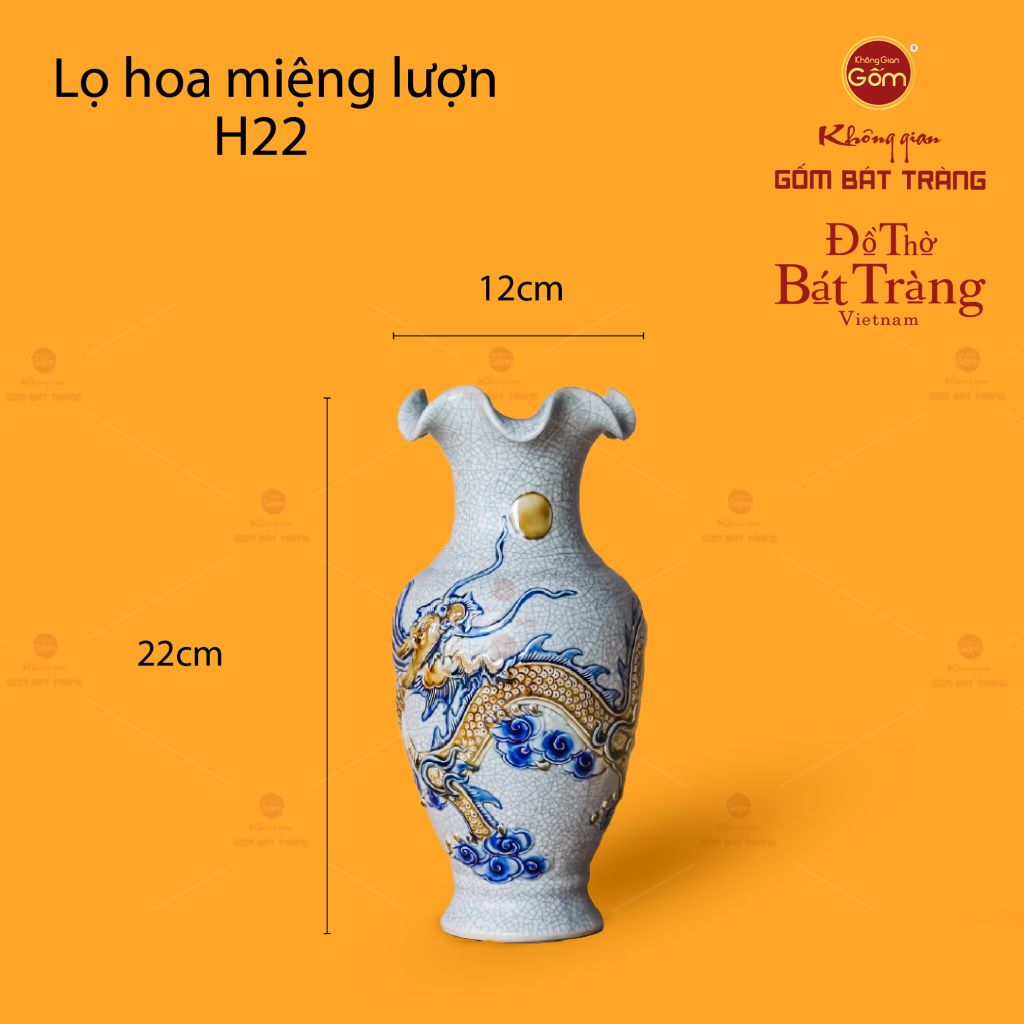 Lọ Hoa Miệng Lượn Men Rạn Họa Tiết Hồi Long Hướng Nhật