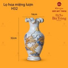 Lọ Hoa Miệng Lượn Rồng Chầu Nhật Men Rạn Vẽ Vàng