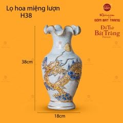 Lọ Hoa Miệng Lượn Rồng Chầu Nhật Men Rạn Vẽ Vàng