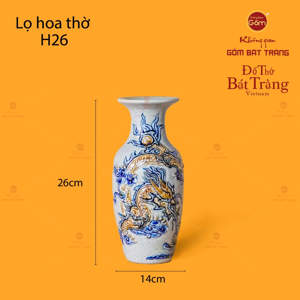 Lọ Hoa Thờ Men Rạn Họa Tiết Cá Chép Hóa Rồng