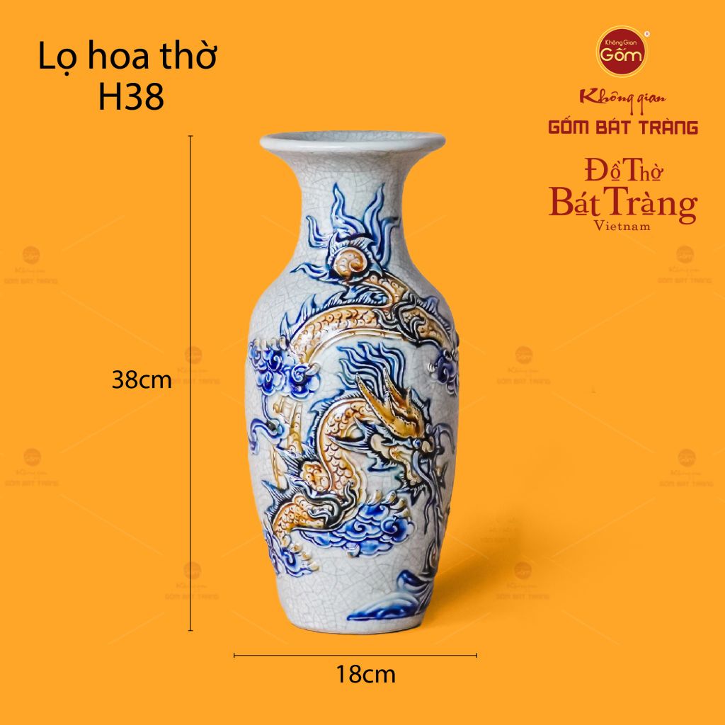 Lọ Hoa Thờ Men Rạn Họa Tiết Cá Chép Hóa Rồng