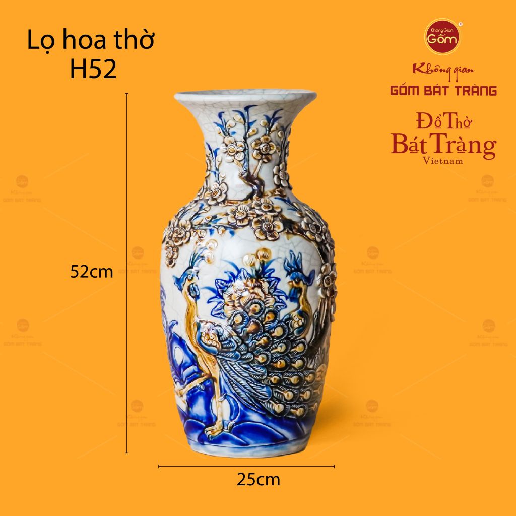 Lọ Hoa Thờ Men Rạn Họa Tiết Công Đào