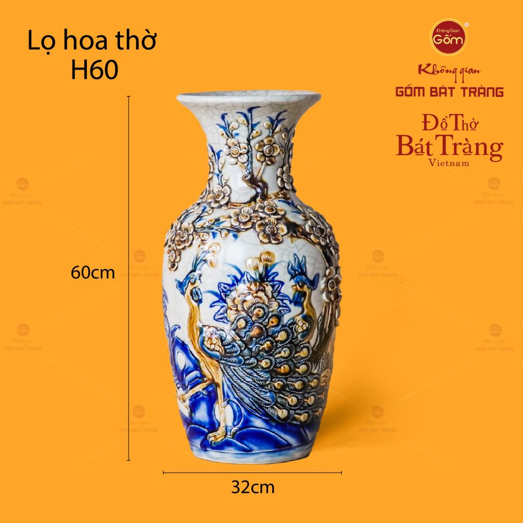 Lọ Hoa Thờ Men Rạn Họa Tiết Công Đào