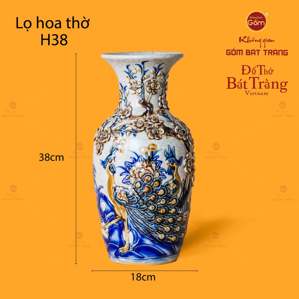 Lọ Hoa Thờ Men Rạn Họa Tiết Công Đào