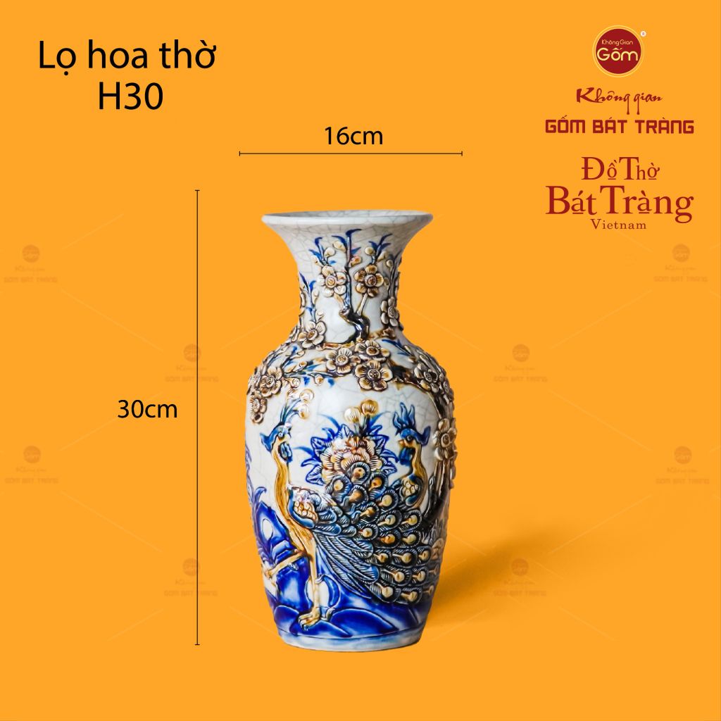 Lọ Hoa Thờ Men Rạn Họa Tiết Công Đào