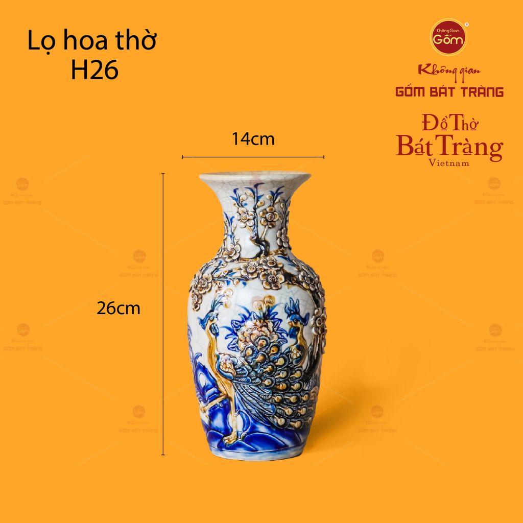 Lọ Hoa Thờ Men Rạn Họa Tiết Công Đào