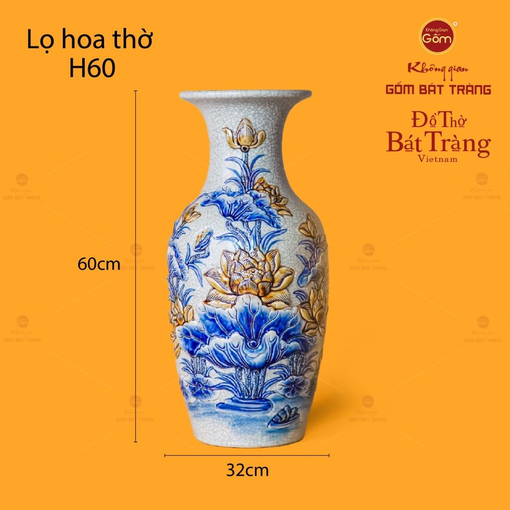 Lọ Hoa Thờ Men Rạn Họa Tiết Kim Liên