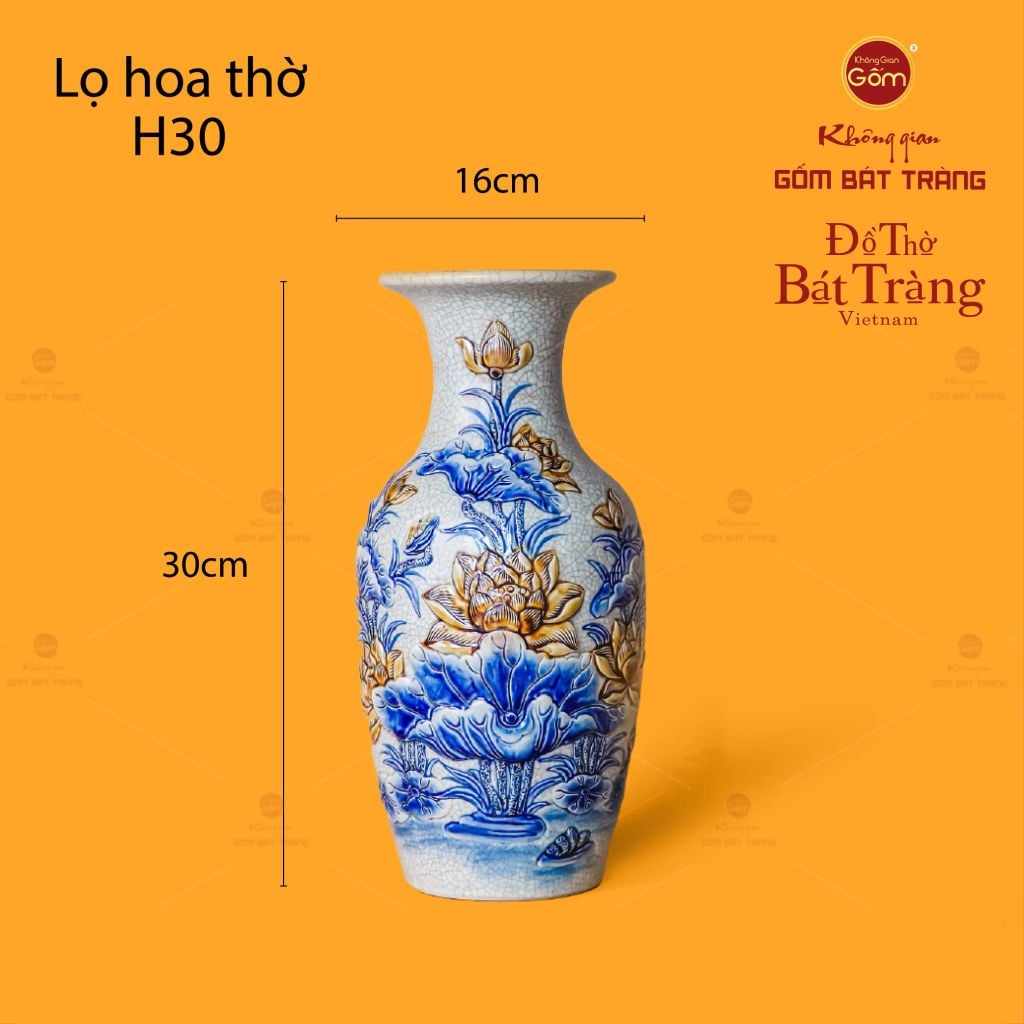 Lọ Hoa Thờ Men Rạn Họa Tiết Kim Liên