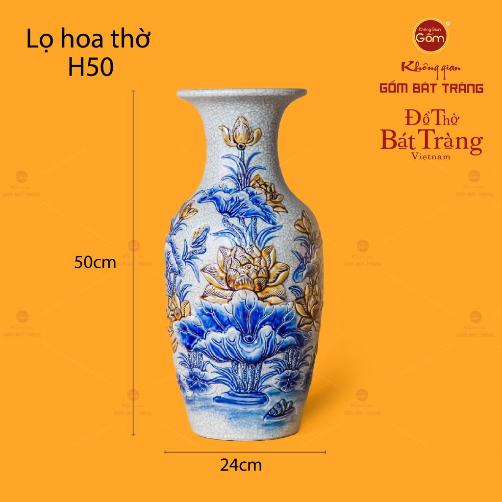 Lọ Hoa Thờ Men Rạn Họa Tiết Kim Liên