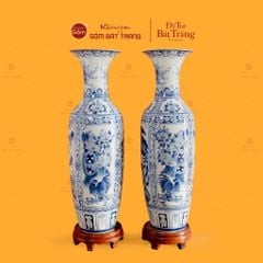 Lộc Bình 1M2 Men Lam Họa Tiết Phúc Đức Tứ Cảnh