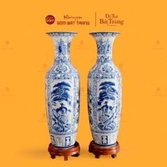 Lộc Bình 1M2 Men Lam Họa Tiết Phúc Đức Tứ Cảnh