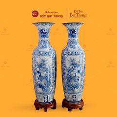 Lộc Bình 1M2 Men Lam Họa Tiết Phúc Đức Tứ Cảnh