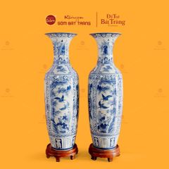 Lộc Bình 1M2 Men Lam Họa Tiết Phúc Đức Tứ Cảnh