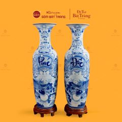 Lộc Bình 1M2 Men Lam Họa Tiết Phúc Đức