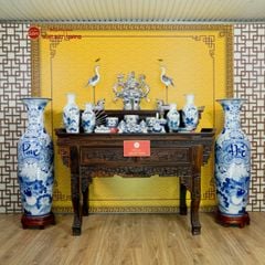 Lộc Bình 1M2 Men Lam Họa Tiết Phúc Đức