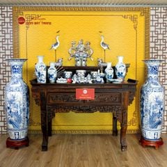 Lộc Bình 1M2 Men Lam Họa Tiết Phúc Đức Tứ Cảnh