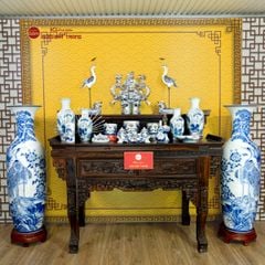 Lộc Bình 1M2 Men Lam Họa Tiết Tùng Hạc