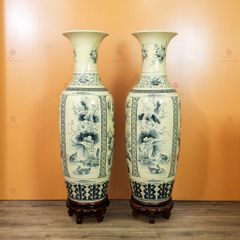 Lộc Bình 1M2 Men Rạn Hanh Vàng Tứ Cảnh Vẽ Kỹ