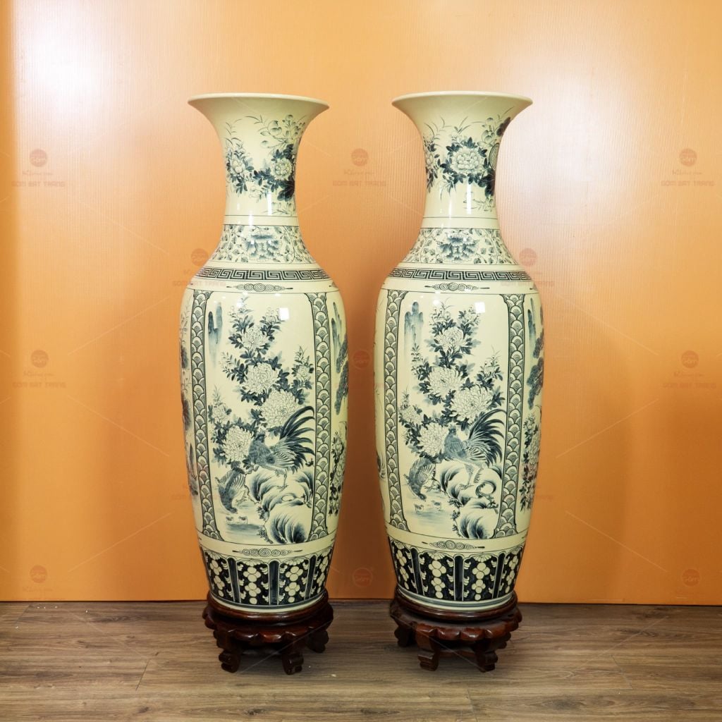 Lộc Bình 1M2 Men Rạn Hanh Vàng Tứ Cảnh Vẽ Kỹ