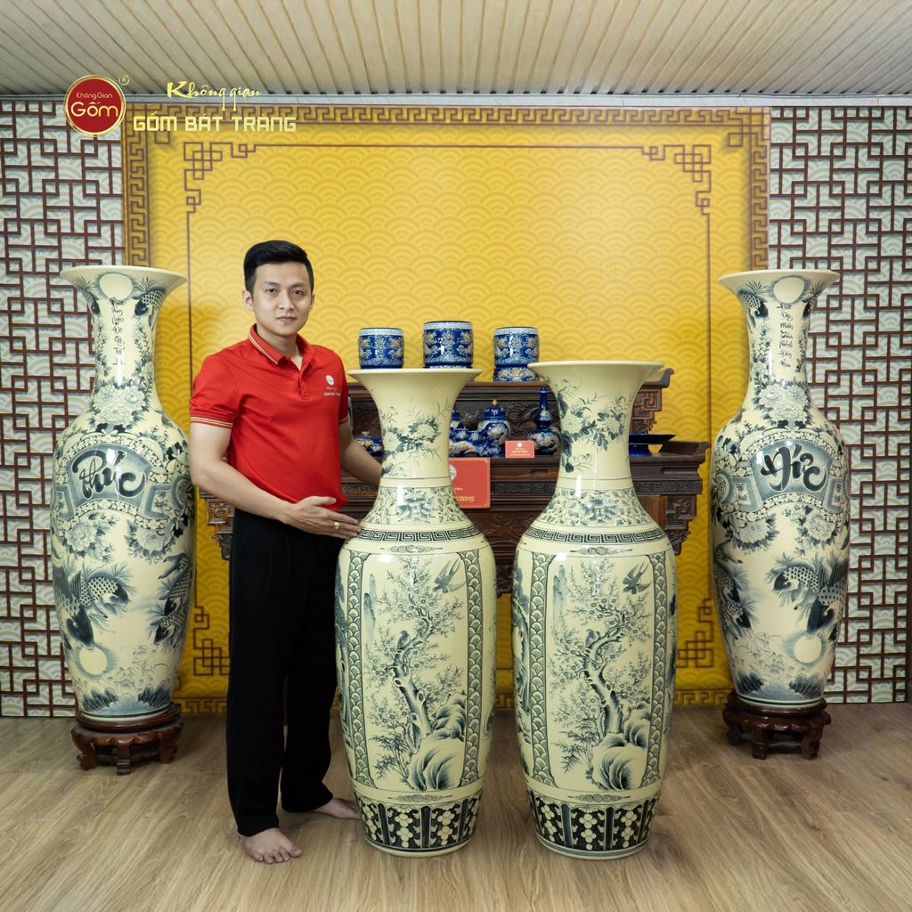 Lộc Bình 1M2 Men Rạn Hanh Vàng Tứ Cảnh Vẽ Kỹ