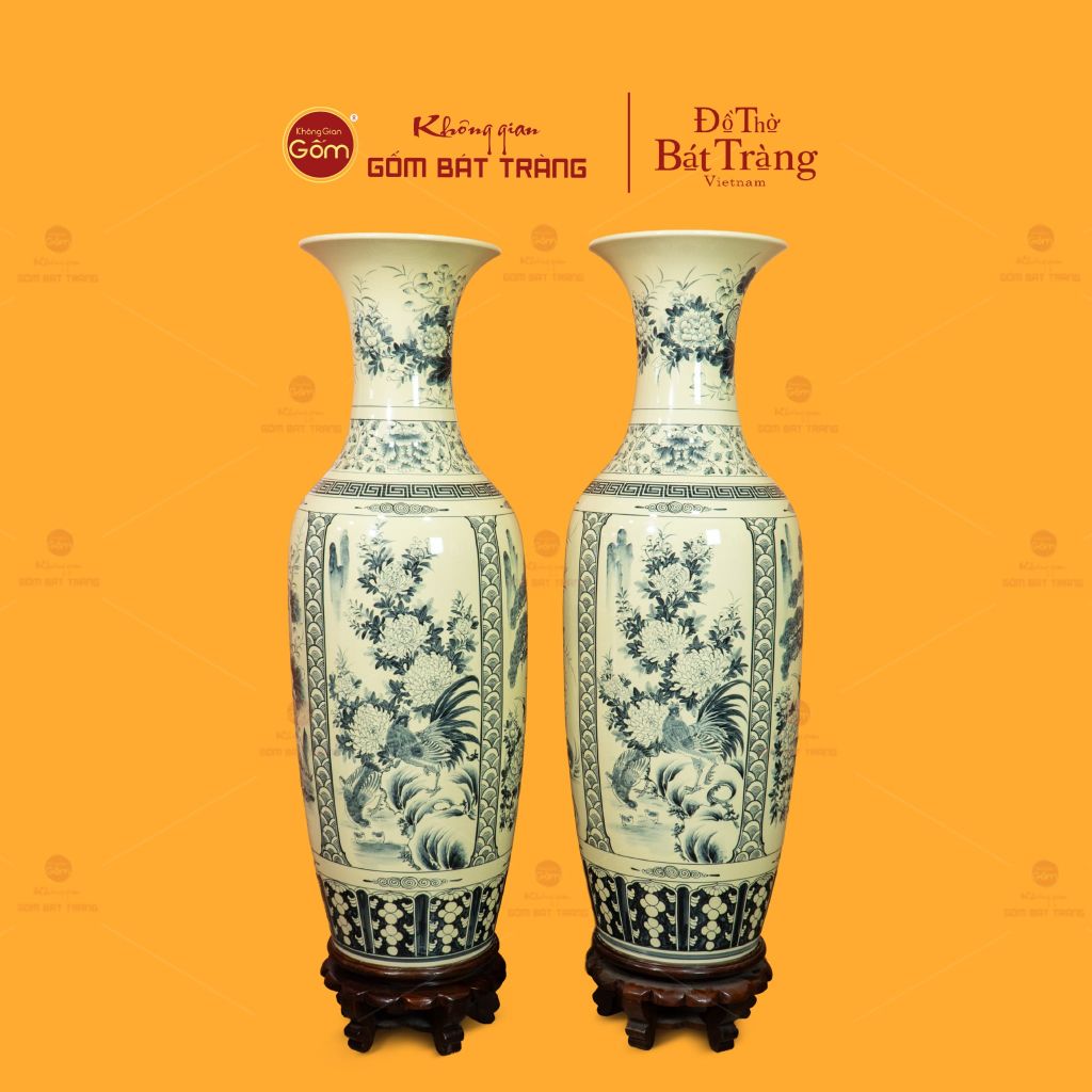 Lộc Bình 1M2 Men Rạn Hanh Vàng Tứ Cảnh Vẽ Kỹ