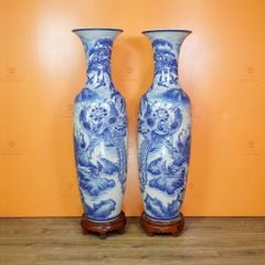 Lộc Bình 1M4 Men Lam Họa Tiết Bách Điểu Trầu Hoàng