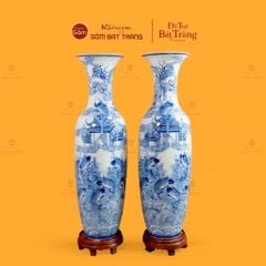 Lộc Bình 1M4 Men Lam Họa Tiết Cá Chép Vượt Vũ Môn