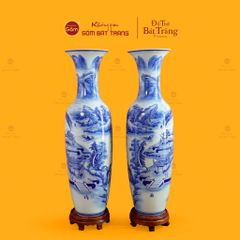 Lộc Bình 1M4 Men Lam Họa Tiết Vẽ Sơn Thủy