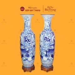 Lộc Bình 1M4 Men Lam Nổi Họa Tiết Phúc Đức Công Ngư Hội Tụ