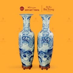 Lộc Bình 1M4 Men Lam Vẽ Kỹ Họa Tiết Phúc Đức