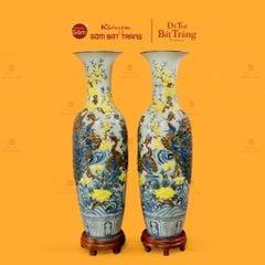 Lộc Bình 1M4 Men Rạn Đắp Nổi Họa Tiết Công Đào