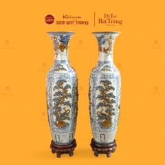 Lộc Bình 1M4 Men Rạn Đắp Nổi Họa Tiết Tứ Cảnh