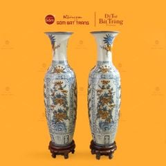 Lộc Bình 1M4 Men Rạn Đắp Nổi Họa Tiết Tứ Cảnh