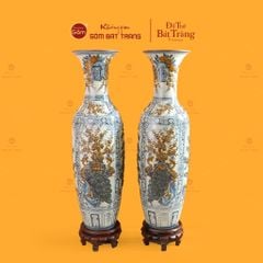 Lộc Bình 1M4 Men Rạn Đắp Nổi Họa Tiết Tứ Cảnh