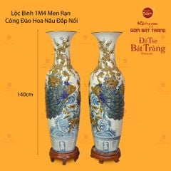 Lộc Bình 1M4 Men Rạn Họa Tiết Công Đào Hoa Nâu Đắp Nổi