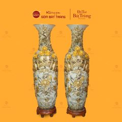 Lộc Bình 1M4 Men Rạn Họa Tiết Phúc Lộc Thọ Đắp Nổi Vẽ Vàng