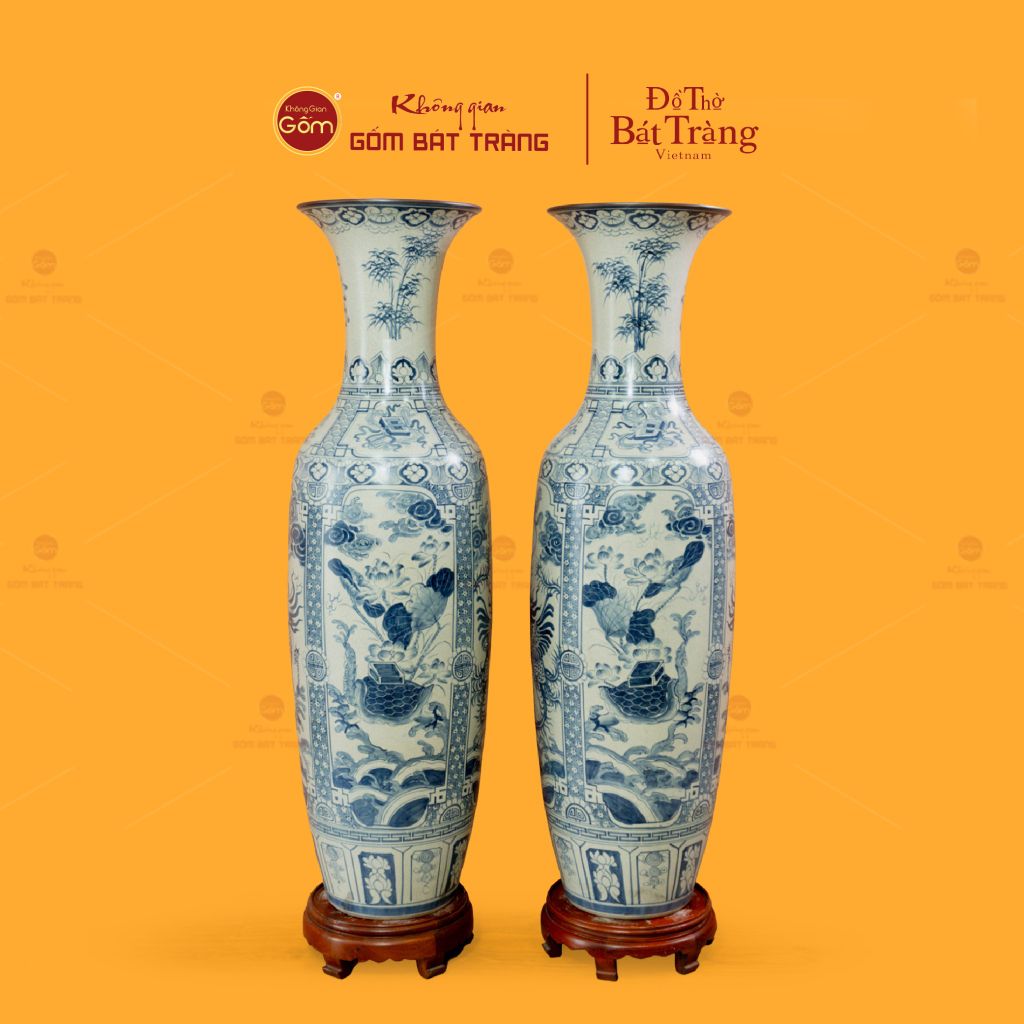 Lộc Bình 1M4 Men Rạn Họa Tiết Tứ Linh