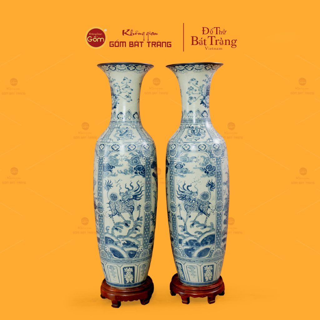 Lộc Bình 1M4 Men Rạn Họa Tiết Tứ Linh