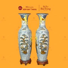 Lộc Bình 1M4 Men Rạn Họa Tiết Tứ Quý Hoa Vàng Đắp Nổi