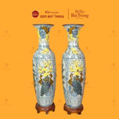 Lộc Bình 1M4 Men Rạn Họa Tiết Tứ Quý Hoa Vàng Đắp Nổi