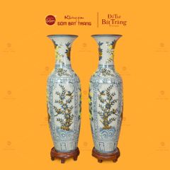 Lộc Bình 1M4 Men Rạn Họa Tiết Tứ Quý Hoa Vàng Đắp Nổi