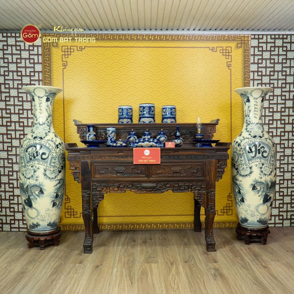 Lộc Bình 1M4 Men Rạn Hanh Vàng Phúc Đức Vẽ Kỹ