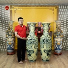 Lộc Bình 1M4 Men Rạn Hanh Vàng Phúc Đức Vẽ Kỹ