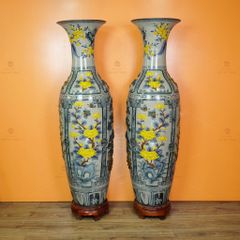 Lộc Bình Men Rạn Họa Tiết Tứ Cảnh Hoa Vàng Đắp Nổi