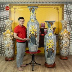 Lộc Bình 1M4 Men Rạn Họa Tiết Tứ Quý Hoa Vàng Đắp Nổi