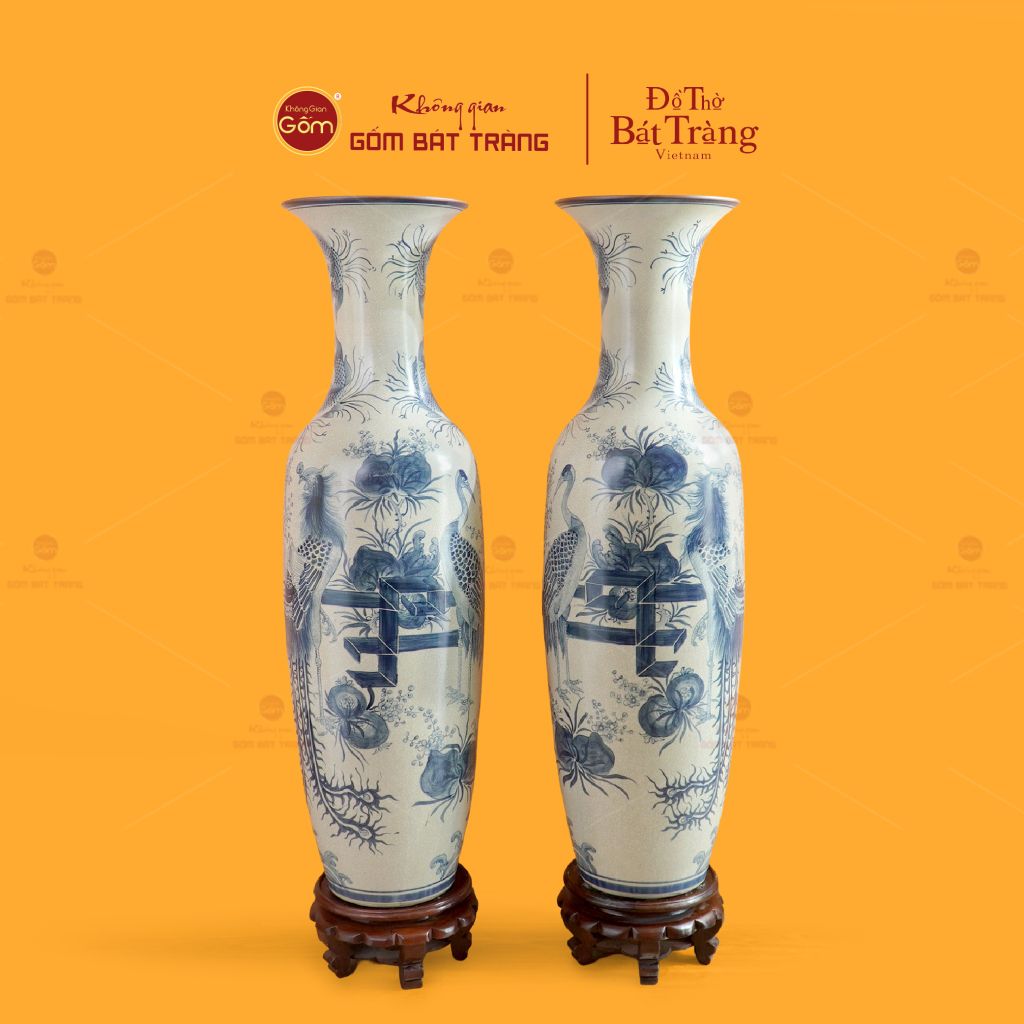 Lộc Bình 1M4 Men Rạn Vẽ Kỹ Họa Tiết Phúc Đức